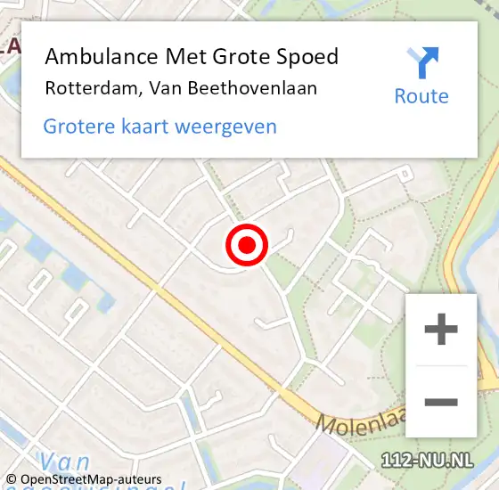 Locatie op kaart van de 112 melding: Ambulance Met Grote Spoed Naar Rotterdam, Van Beethovenlaan op 28 februari 2019 15:53