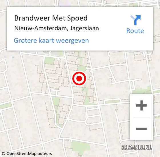 Locatie op kaart van de 112 melding: Brandweer Met Spoed Naar Nieuw-Amsterdam, Jagerslaan op 24 maart 2014 23:12