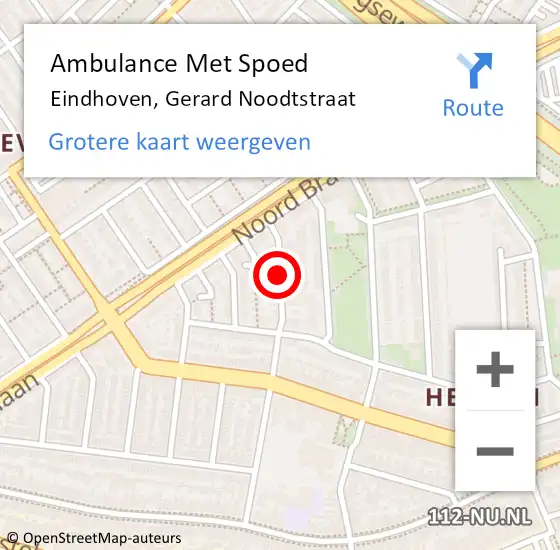 Locatie op kaart van de 112 melding: Ambulance Met Spoed Naar Eindhoven, Gerard Noodtstraat op 28 februari 2019 16:20