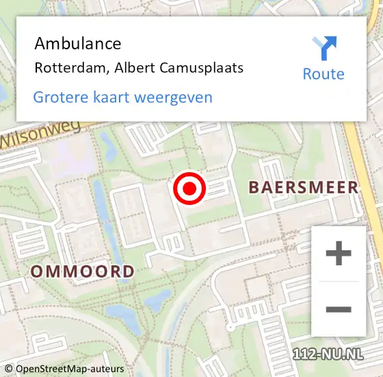 Locatie op kaart van de 112 melding: Ambulance Rotterdam, Albert Camusplaats op 28 februari 2019 16:40