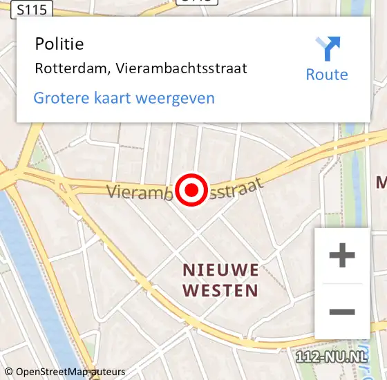 Locatie op kaart van de 112 melding: Politie Rotterdam, Vierambachtsstraat op 28 februari 2019 16:57