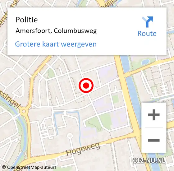 Locatie op kaart van de 112 melding: Politie Amersfoort, Columbusweg op 28 februari 2019 17:44