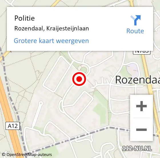 Locatie op kaart van de 112 melding: Politie Rozendaal, Kraijesteijnlaan op 28 februari 2019 20:05