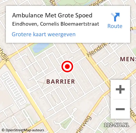 Locatie op kaart van de 112 melding: Ambulance Met Grote Spoed Naar Eindhoven, Cornelis Bloemaertstraat op 28 februari 2019 20:23