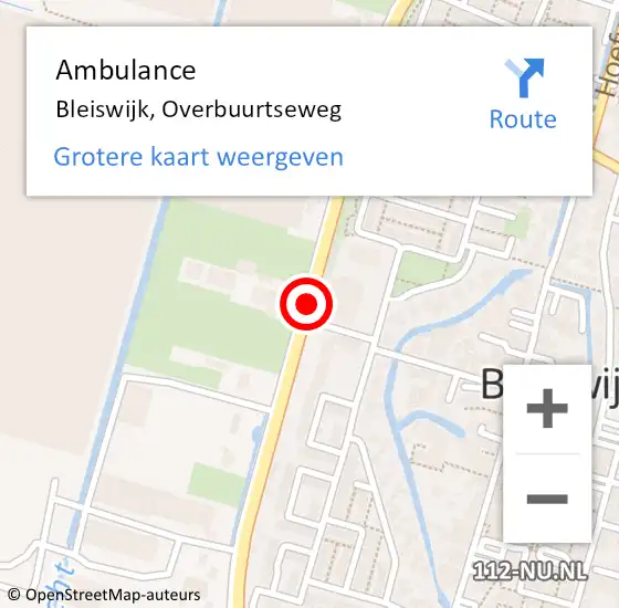 Locatie op kaart van de 112 melding: Ambulance Bleiswijk, Overbuurtseweg op 28 februari 2019 21:32