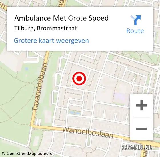 Locatie op kaart van de 112 melding: Ambulance Met Grote Spoed Naar Tilburg, Brommastraat op 1 maart 2019 02:20