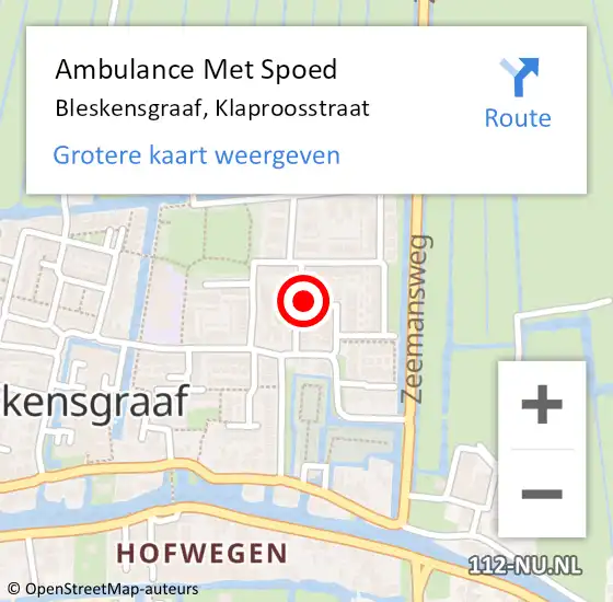 Locatie op kaart van de 112 melding: Ambulance Met Spoed Naar Bleskensgraaf, Klaproosstraat op 1 maart 2019 02:58