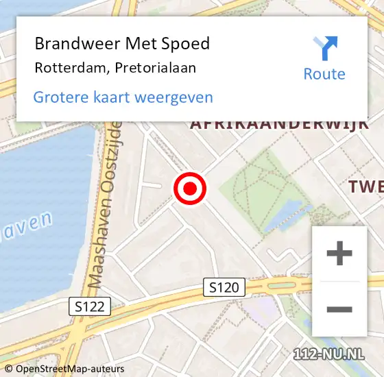 Locatie op kaart van de 112 melding: Brandweer Met Spoed Naar Rotterdam, Pretorialaan op 1 maart 2019 03:15
