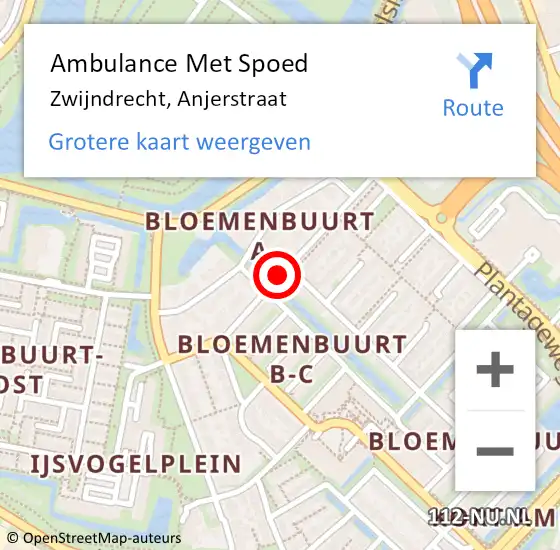 Locatie op kaart van de 112 melding: Ambulance Met Spoed Naar Zwijndrecht, Anjerstraat op 1 maart 2019 03:59