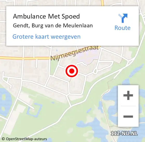 Locatie op kaart van de 112 melding: Ambulance Met Spoed Naar Gendt, Burg van de Meulenlaan op 1 maart 2019 08:35