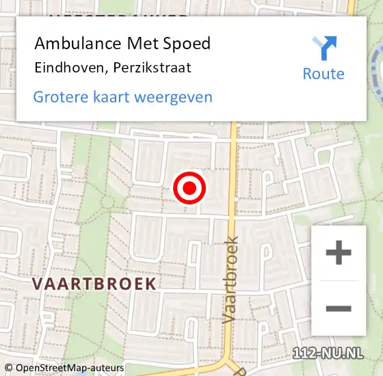 Locatie op kaart van de 112 melding: Ambulance Met Spoed Naar Eindhoven, Perzikstraat op 1 maart 2019 08:55