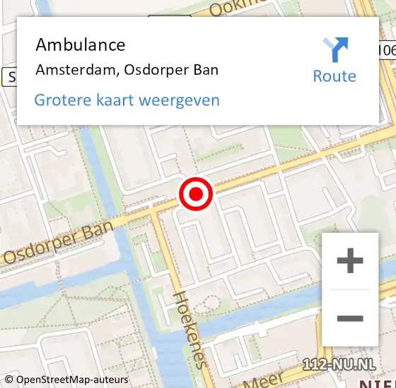 Locatie op kaart van de 112 melding: Ambulance Amsterdam, Osdorper Ban op 1 maart 2019 10:31