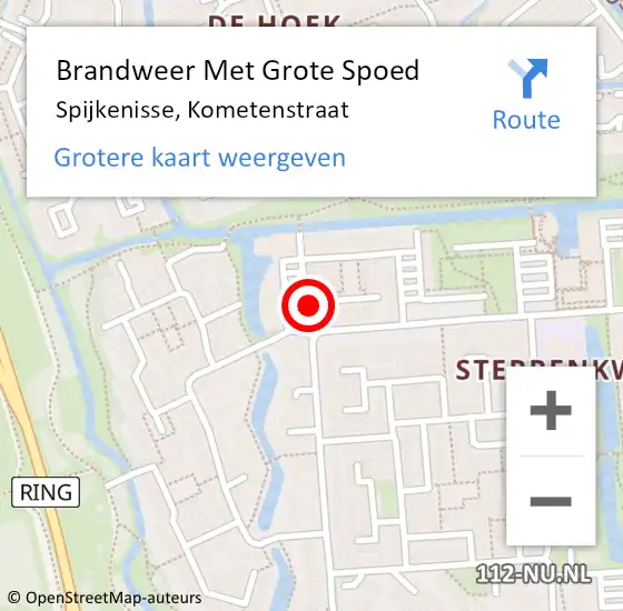 Locatie op kaart van de 112 melding: Brandweer Met Grote Spoed Naar Spijkenisse, Kometenstraat op 1 maart 2019 10:42