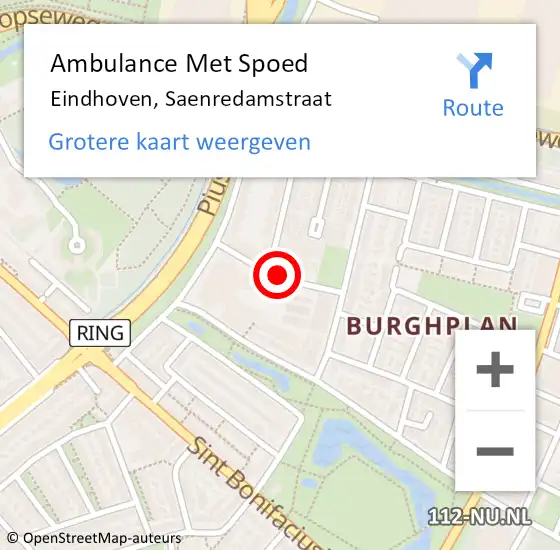 Locatie op kaart van de 112 melding: Ambulance Met Spoed Naar Eindhoven, Saenredamstraat op 1 maart 2019 12:51