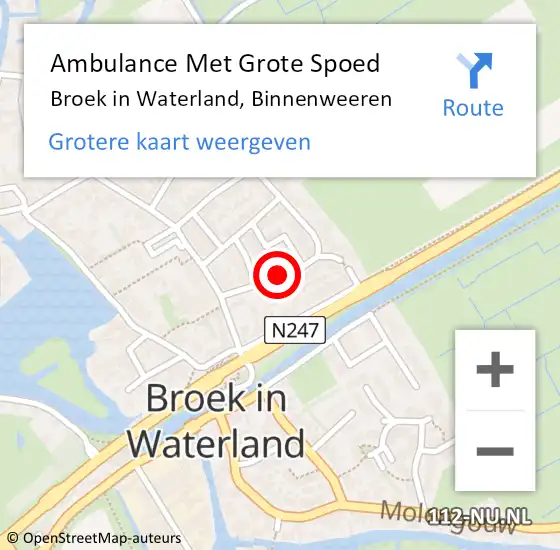 Locatie op kaart van de 112 melding: Ambulance Met Grote Spoed Naar Broek in Waterland, Binnenweeren op 1 maart 2019 13:32