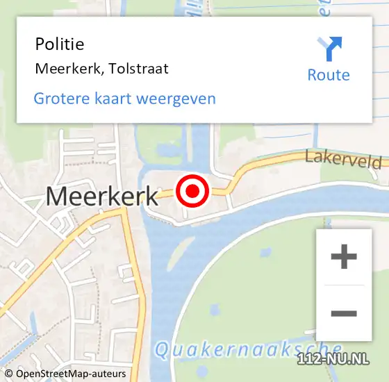 Locatie op kaart van de 112 melding: Politie Meerkerk, Tolstraat op 1 maart 2019 13:42