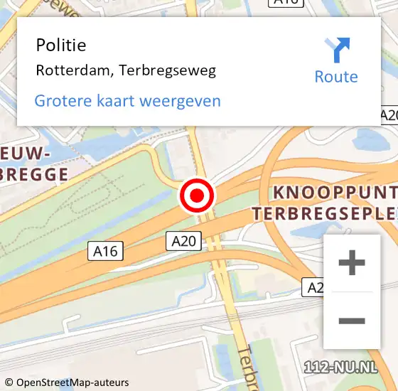 Locatie op kaart van de 112 melding: Politie Rotterdam, Terbregseweg op 1 maart 2019 14:27