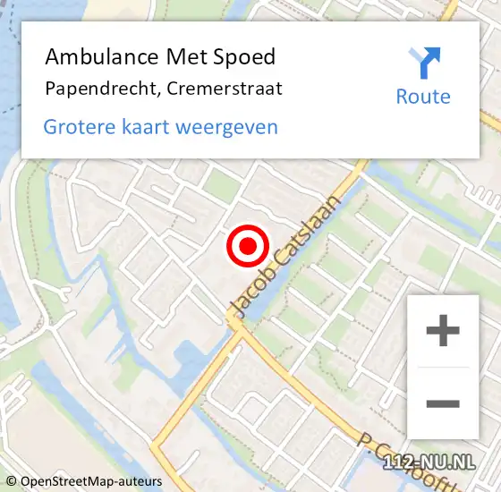 Locatie op kaart van de 112 melding: Ambulance Met Spoed Naar Papendrecht, Cremerstraat op 1 maart 2019 14:40