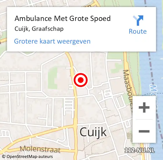 Locatie op kaart van de 112 melding: Ambulance Met Grote Spoed Naar Cuijk, Graafschap op 1 maart 2019 15:33