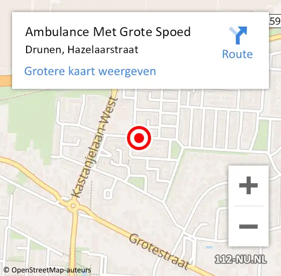 Locatie op kaart van de 112 melding: Ambulance Met Grote Spoed Naar Drunen, Hazelaarstraat op 1 maart 2019 16:07