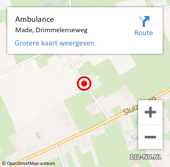 Locatie op kaart van de 112 melding: Ambulance Made, Drimmelenseweg op 1 maart 2019 16:11