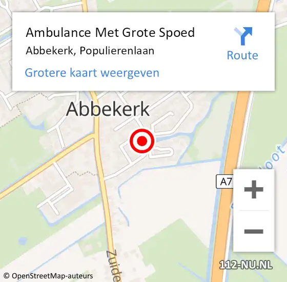 Locatie op kaart van de 112 melding: Ambulance Met Grote Spoed Naar Abbekerk, Populierenlaan op 1 maart 2019 16:15