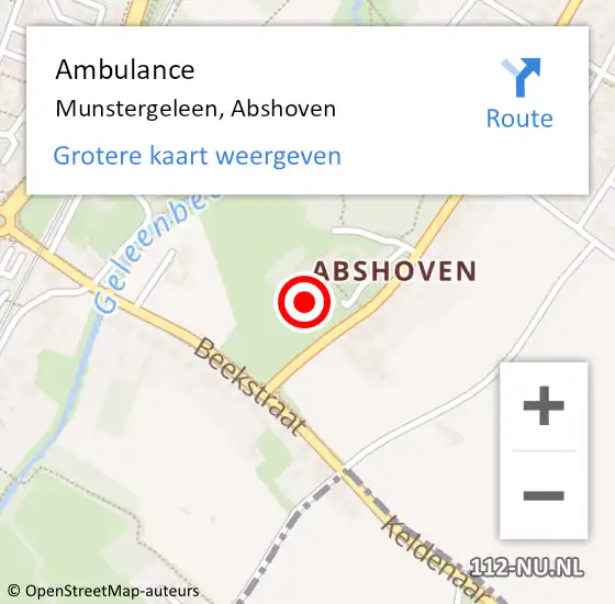 Locatie op kaart van de 112 melding: Ambulance Munstergeleen, Abshoven op 25 maart 2014 05:57