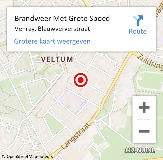 Locatie op kaart van de 112 melding: Brandweer Met Grote Spoed Naar Venray, Blauwververstraat op 1 maart 2019 17:23