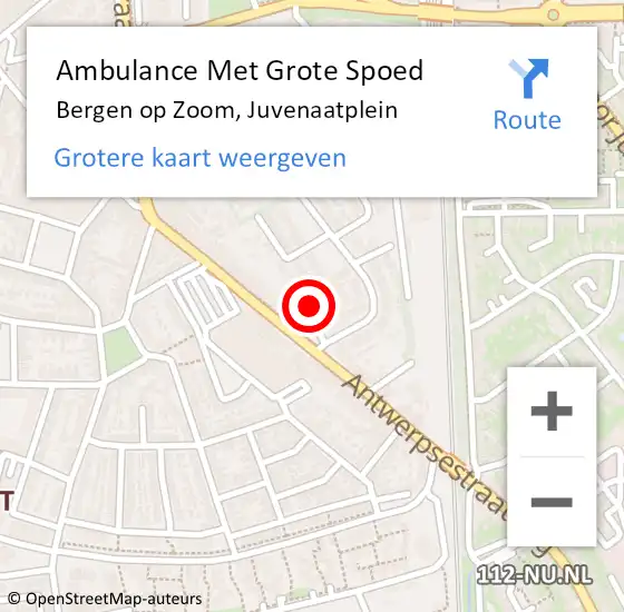 Locatie op kaart van de 112 melding: Ambulance Met Grote Spoed Naar Bergen op Zoom, Juvenaatplein op 1 maart 2019 17:49