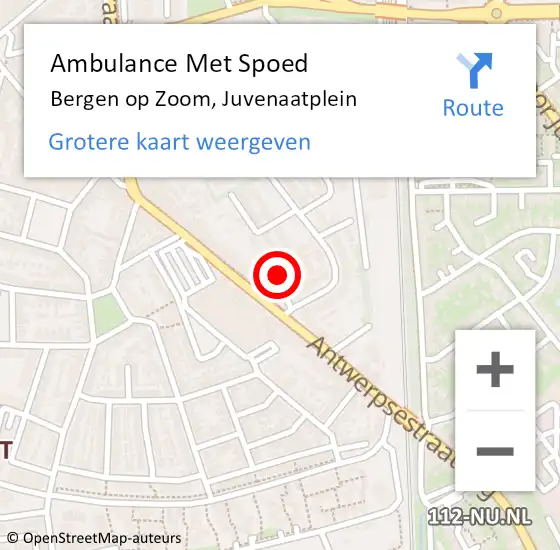 Locatie op kaart van de 112 melding: Ambulance Met Spoed Naar Bergen op Zoom, Juvenaatplein op 1 maart 2019 18:07