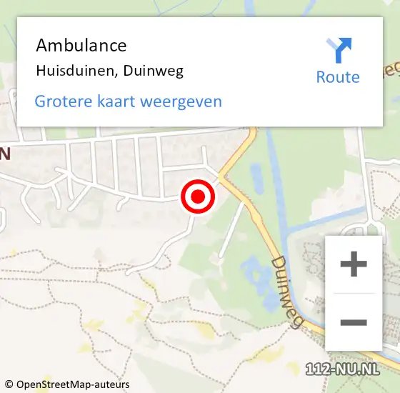 Locatie op kaart van de 112 melding: Ambulance Huisduinen, Duinweg op 1 maart 2019 18:31