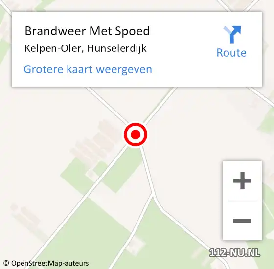 Locatie op kaart van de 112 melding: Brandweer Met Spoed Naar Kelpen-Oler, Hunselerdijk op 1 maart 2019 18:43