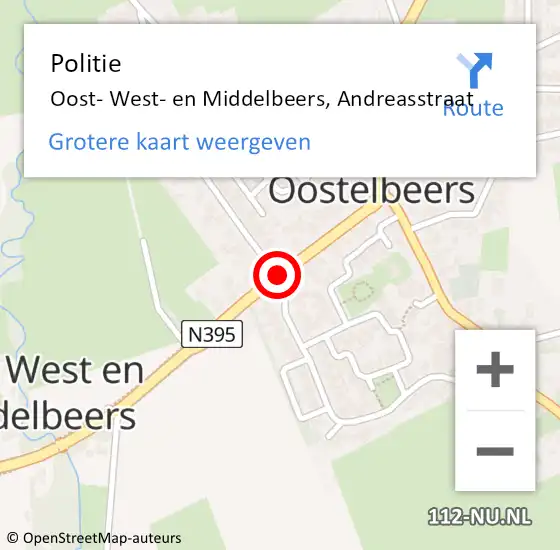 Locatie op kaart van de 112 melding: Politie Oost- West- en Middelbeers, Andreasstraat op 1 maart 2019 19:02