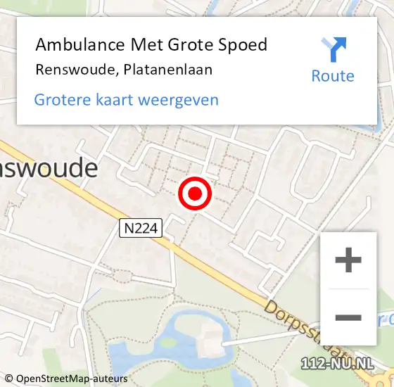 Locatie op kaart van de 112 melding: Ambulance Met Grote Spoed Naar Renswoude, Platanenlaan op 1 maart 2019 21:01