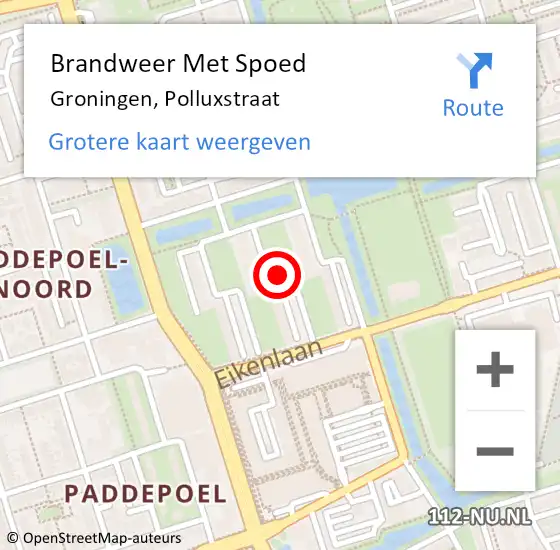 Locatie op kaart van de 112 melding: Brandweer Met Spoed Naar Groningen, Polluxstraat op 2 maart 2019 08:07