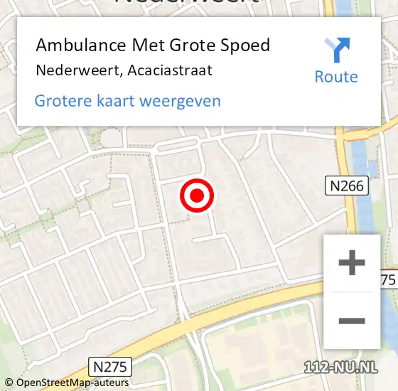 Locatie op kaart van de 112 melding: Ambulance Met Grote Spoed Naar Nederweert, Acaciastraat op 2 maart 2019 09:48