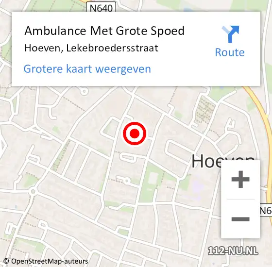 Locatie op kaart van de 112 melding: Ambulance Met Grote Spoed Naar Hoeven, Lekebroedersstraat op 2 maart 2019 13:26