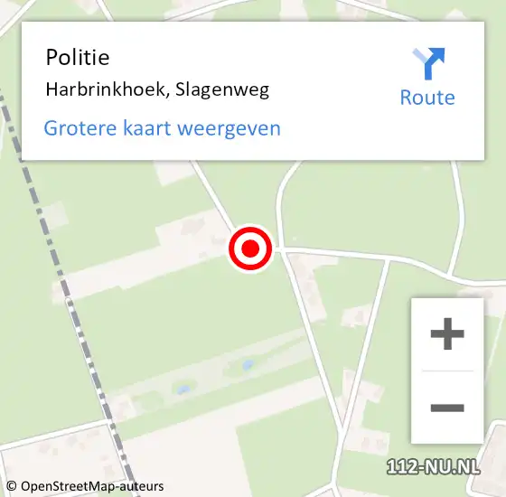 Locatie op kaart van de 112 melding: Politie Harbrinkhoek, Slagenweg op 2 maart 2019 13:44