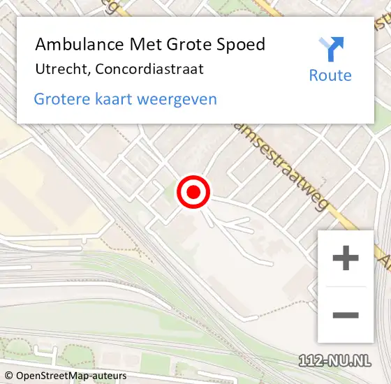 Locatie op kaart van de 112 melding: Ambulance Met Grote Spoed Naar Utrecht, Concordiastraat op 2 maart 2019 15:07