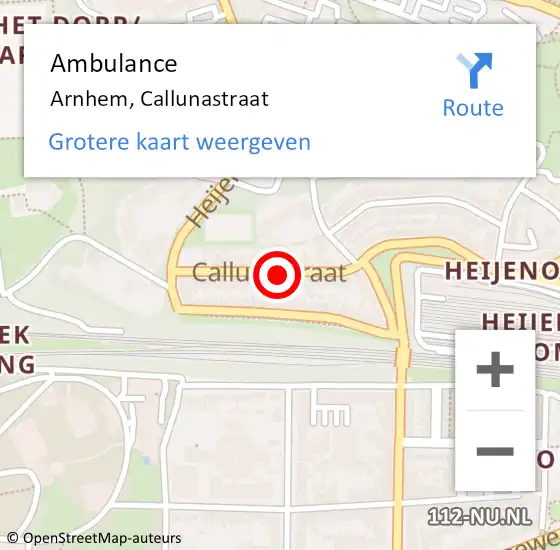 Locatie op kaart van de 112 melding: Ambulance Arnhem, Callunastraat op 2 maart 2019 16:51