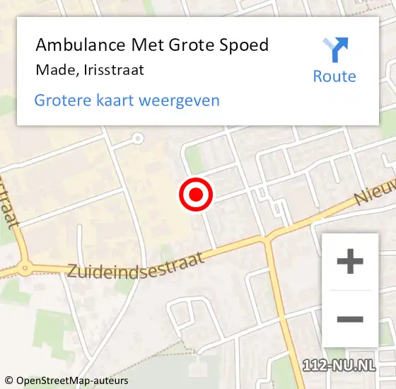 Locatie op kaart van de 112 melding: Ambulance Met Grote Spoed Naar Made, Irisstraat op 2 maart 2019 18:54