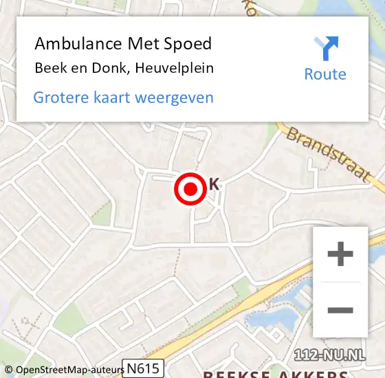 Locatie op kaart van de 112 melding: Ambulance Met Spoed Naar Beek en Donk, Heuvelplein op 3 maart 2019 01:08