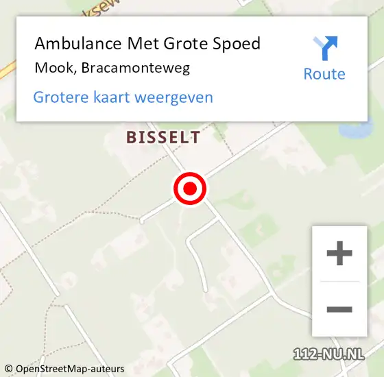 Locatie op kaart van de 112 melding: Ambulance Met Grote Spoed Naar Mook, Bracamonteweg op 3 maart 2019 01:26