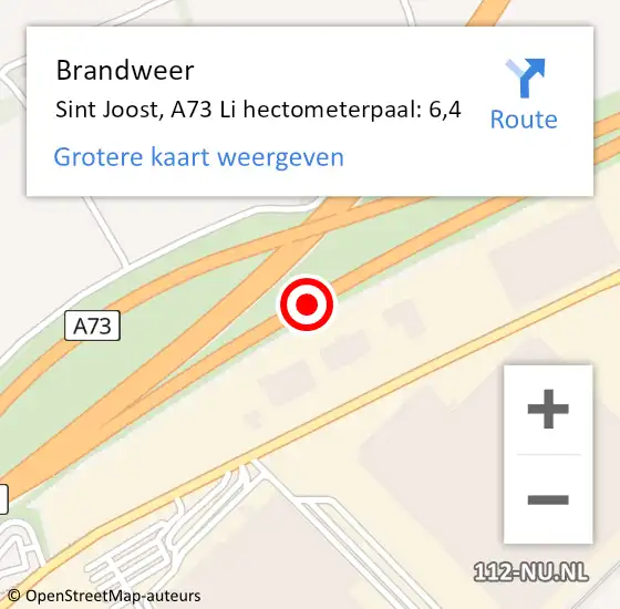 Locatie op kaart van de 112 melding: Brandweer Sint Joost, A73 Li hectometerpaal: 6,4 op 3 maart 2019 02:48