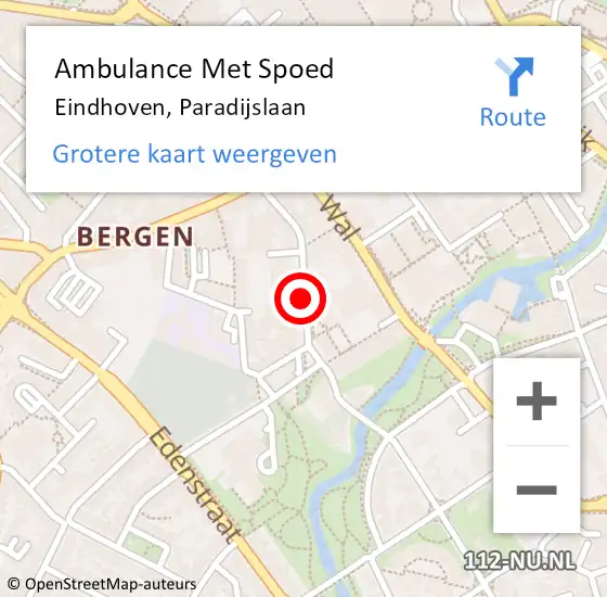 Locatie op kaart van de 112 melding: Ambulance Met Spoed Naar Eindhoven, Paradijslaan op 3 maart 2019 03:45