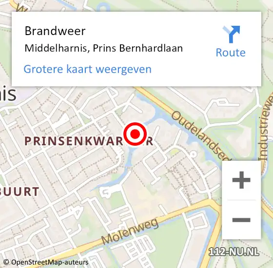 Locatie op kaart van de 112 melding: Brandweer Middelharnis, Prins Bernhardlaan op 3 maart 2019 04:34