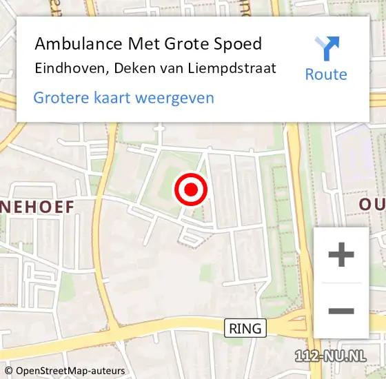 Locatie op kaart van de 112 melding: Ambulance Met Grote Spoed Naar Eindhoven, Deken van Liempdstraat op 3 maart 2019 05:39