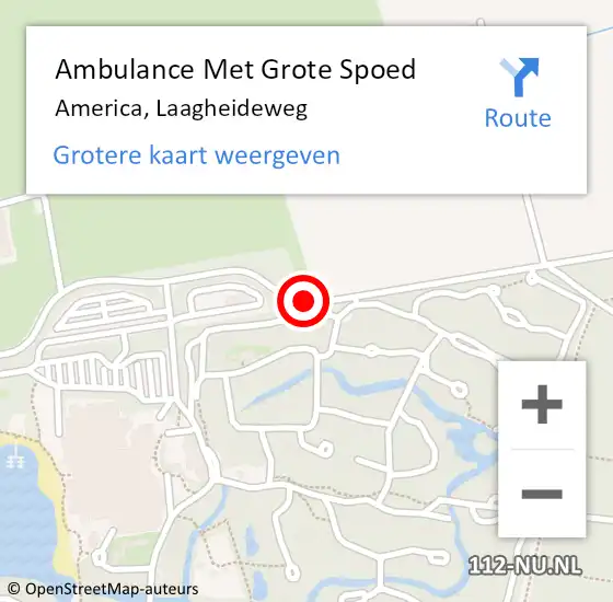 Locatie op kaart van de 112 melding: Ambulance Met Grote Spoed Naar America, Laagheideweg op 3 maart 2019 11:38