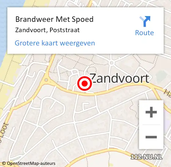 Locatie op kaart van de 112 melding: Brandweer Met Spoed Naar Zandvoort, Poststraat op 3 maart 2019 11:45