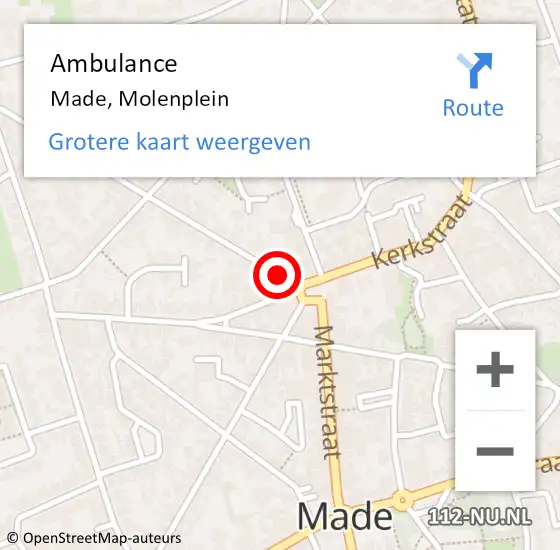 Locatie op kaart van de 112 melding: Ambulance Made, Molenplein op 3 maart 2019 14:18